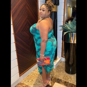 Green Camo Bodycon Midi Dress (Plus Size)